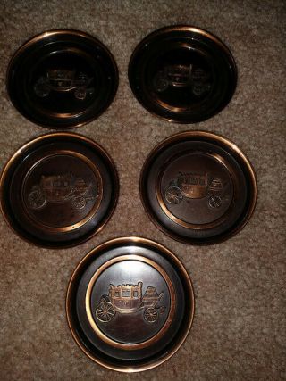 Fisher Body Collectables 5 Piece Brass Coaster Set with Coach Emblem 2