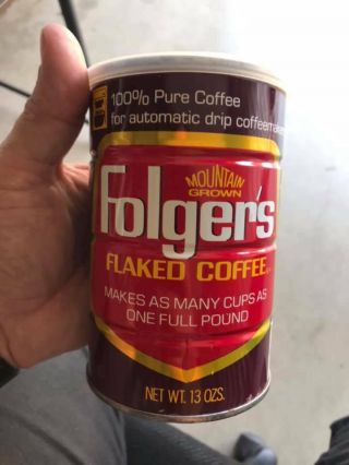 Vintage Folgers Flaked Coffee Can W/ Branded Lid
