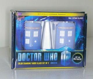Dr Who Color Changing Glasses 2 - Pack Collectible Cups Nib Bbc Cold Water