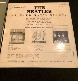 The Beatles 1964 A Hard Day ' s Night Portugal EP w/ Laminated SLEEVE 4