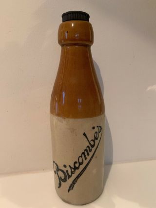 1890s Biscombe’s Ginger Beer Stoneware Bottle Bourne 22 Denby Antique