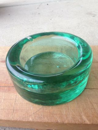 Vintage Green Glass Wine Bottle Coaster Candy Dish - Thick Heavy Glass Bubbles