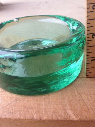 Vintage Green Glass Wine Bottle Coaster Candy Dish - Thick Heavy Glass Bubbles 5