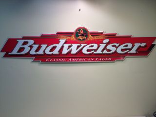 Large Vintage 1997 Budweiser Beer Bar Tarven Embossed Metal Sign