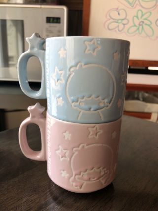 Sanrio Loot Crate Little Twin Stars Stackable Pink And Blue Rare Mug Set