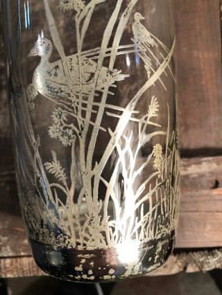 Vintage Glass Cocktail Shaker with Silver Overlay Flying Geese 10 
