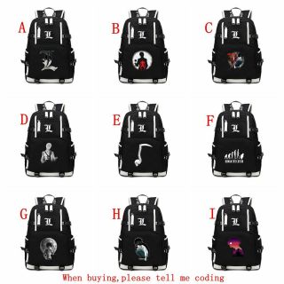 Death Note Backpack Cartoon Bag Shoulder Travel Bag Black Black Packsack 9 Style