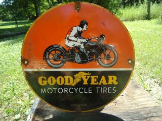 1936 Goodyear Motorcycle Tires Porcelain Enamel Sign Good Year