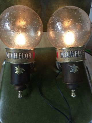 Vintage Michelob Beer Advertising Wall Light Frosted Globe Sconces - 14 " Tall