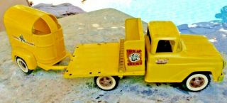 Vintage Tonka Farms Stake Truck W/horse Trailer Pressed Steel Toy,  1960 