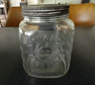 Vintage Owens Illinois Glass Jar Monarch Finer Foods Lion Cookie Large Antique