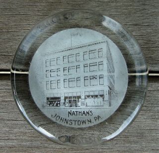 Vintage Etched Glass Advertising Paperweight Nathan 