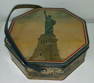 Statue Of Liberty / Early American Scenes,  Biscuit Tin (Sunshine Biscuits) 2