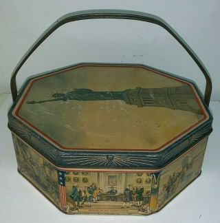Statue Of Liberty / Early American Scenes,  Biscuit Tin (Sunshine Biscuits) 5