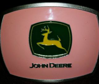 John Deere Tractor Belt Buckle Pink Enamel