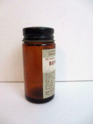 Vtg Benzebar Benzedrine Amphetamine Medicine Bottle - Smith Kline & French 4