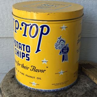 Vintage 1950s Era Tip - Top Potato Chips,  Pound Tin Can,  Quality Foods Troy,  Ohio