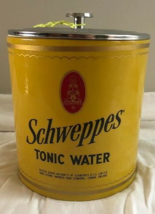 Vintage Schweppes Tonic Water Ice Bucket Classic Yellow
