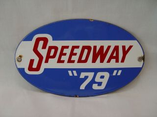 Speedway " 79 " Gasoline Gas Oil Station 10 " Oval Porcelain Advertising Sign