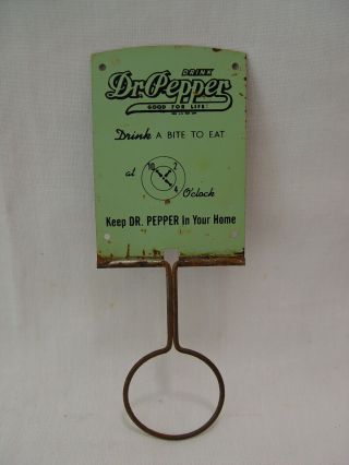 Antique Dr Pepper Green & Black Logo Tin Advertising Broom Holder Wall Sign