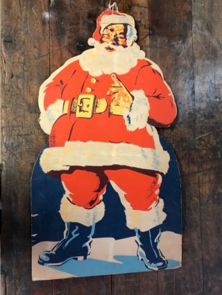 Vintage 1950s Christmas SANTA CLAUS Store Display Cardboard Stand Up 43” 2