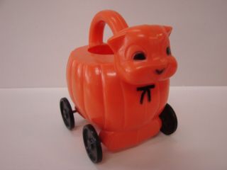 Halloween Rosbro Hard Plastic Orange Cat Pumpkin Body,  Wheels Candy Container