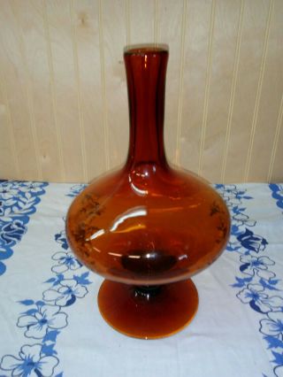Vtg Art Glass Vase Hand Blown Brown 12 1/2 "