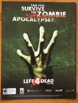 Left 4 Dead Xbox 360 Ps3 Playstation 3 Pc 2008 Rare Valve Vintage Poster Ad Art