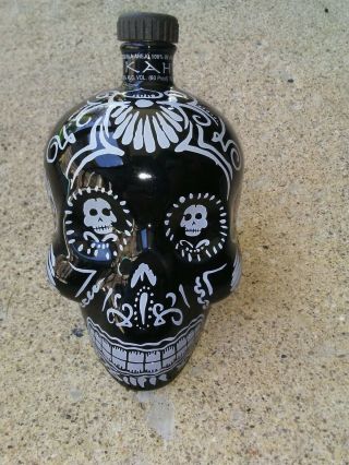 Kah Tequila Agave Sugar Skull Day Of Dead Black/white 750ml Bottle Empty