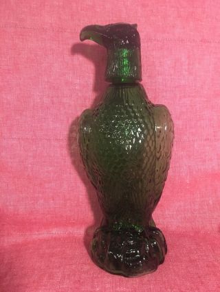 Vintage Green Glass Eagle Figural Bottle Decanter