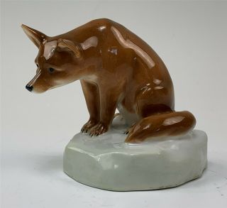 Signed Porcelain Sitting Brown Fox Figurine