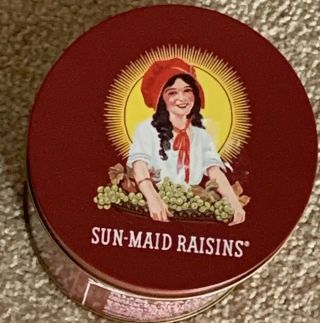1987 Sun - Maid Raisins,  Collectible Tin Can,  Cookie Recipe on Back,  6.  5 