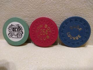 3 Diff.  Early Illegal Casino Chips From West Yellowstone,  Montana