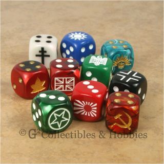Wwii 10 Dice Set World War 2 Axis Allies Ww2 16mm Rpg Game D6s