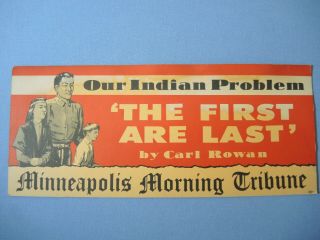 1957 Minneapolis Morning Tribune Newspaper Poster Indian Problem By Carl Rowan