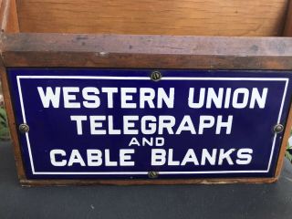 Antique Western Union Telegraph and Cable Blanks Porcelain Sign Advertising Rack 2