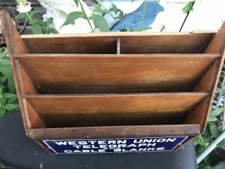Antique Western Union Telegraph and Cable Blanks Porcelain Sign Advertising Rack 4