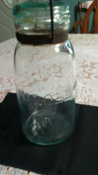 Vintage Quart Globe Canning Fruit Jar Closure & Glass Lid Light Aqua 7