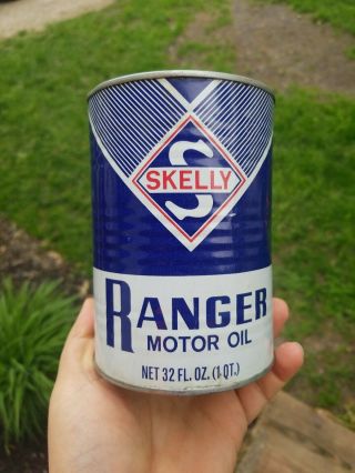 Vintage Skelly Ranger Motor Oil One Quart Metal Oil Can Full -