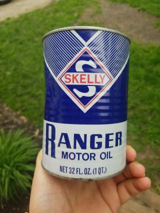 Vintage Skelly Ranger Motor Oil One Quart Metal Oil Can Full - 3
