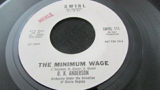 B.  K.  Anderson Rare Popcorn Northern Soul R&b Swirl Label The Minimum Wage