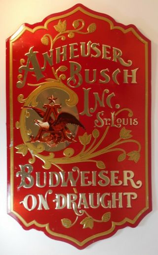 Vintage 1976 Anheuser - Busch Budweiser On Draught Embossed Metal Sign