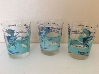 Vintage Anthony’s Fish Grotto Rocks 4 1/2” Glass San Diego Turquoise Set Of 3