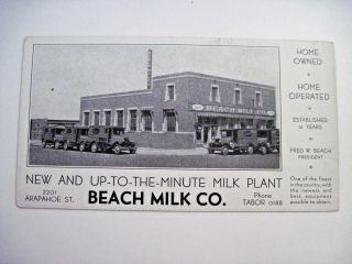 Vintage Advertising Blotter For " Beach Milk Co.  " W/ Pictures Of Delivery Trucks