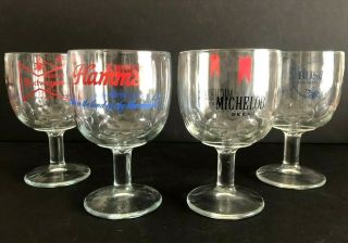 Vintage Set Of 4 Thumbprint Beer Goblets,  Budweiser,  Michelob,  Hamm 
