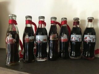 21 Full Mini Miniature Glas Coca Cola Bottles with Caps 4