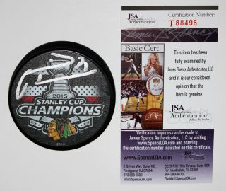 Marian Hossa Signed Chicago Blackhawks 2015 Stanley Cup Champions Puck,  Jsa