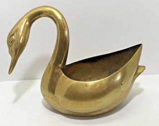Vintage Solid Brass Planter Swan Goose Bird Duck Centerpiece Figurine Sculpture
