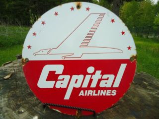 Old Vintage Capital Airlines Aero Airplane Porcelain Airport Airline Sign
