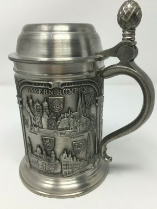 German Pewter Beer Stein With Lid Bayern Humpen Zinn 95 Mug